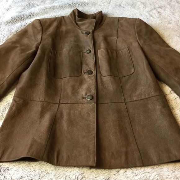 Charter Club 100% Leather Jacket Caramel Brown Color women’s size small - Picture 7 of 11